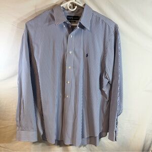 Ralph Lauren Shirt Mens 18-36/37 Blue Striped Oxford Classic Fit Long Sleeve